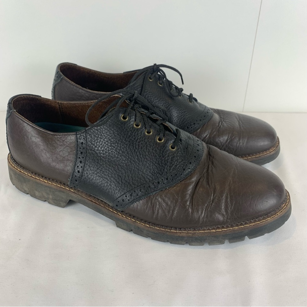 H.S. Trask Two-Tone Oxfords Brown Black Brogues Bison Leather Men's 12M Shoes